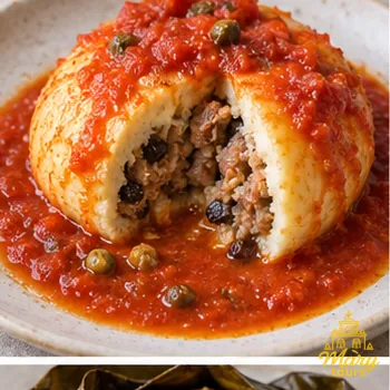 Yucatecan queso relleno with tomato sauce and meat filling